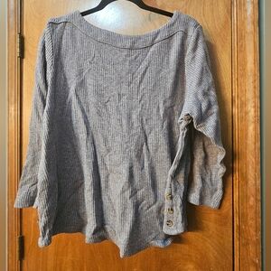 Gray Long-Sleeve Top with Button Detail